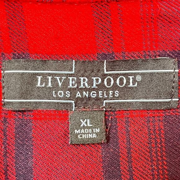 Liverpool Los Angeles Men's XL Red Black Plaid Flannel Long Sleeve Outdoor Shirt - Picture 3 of 6